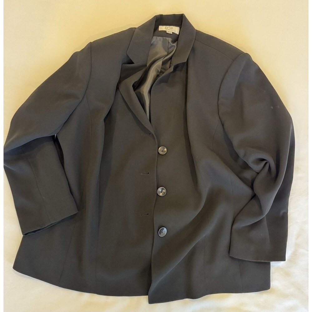 NWOT Le Suit S 20W Blazer Women's Jacket Suit Separate Black Solid Long Sleeve